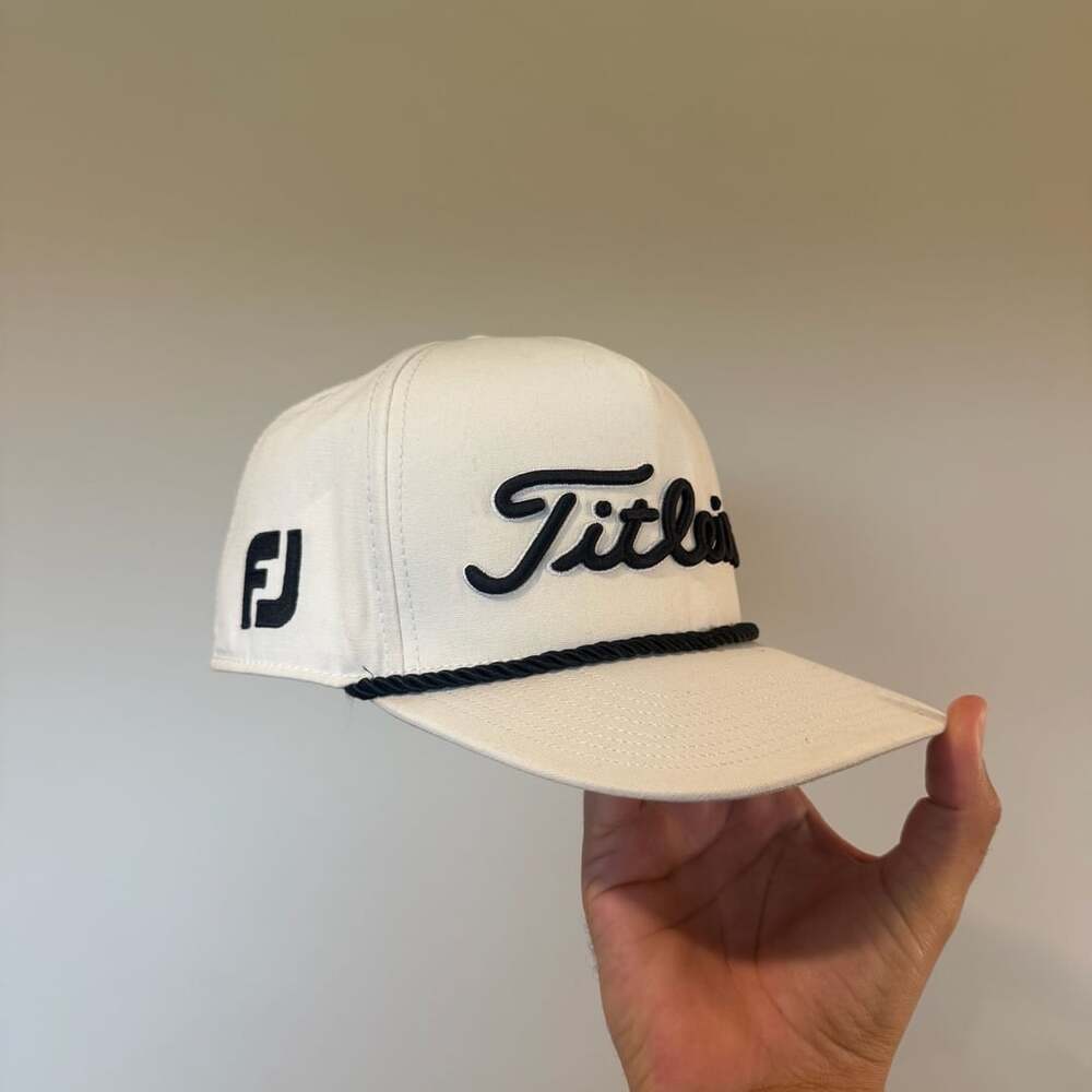 Titleist Tour Rope Hat White Black Flat Bill Snapback